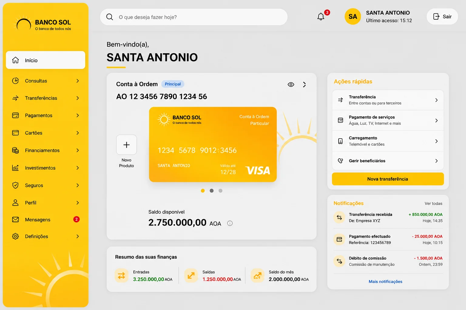Cliente particular a usar o SOL Kumbu no telemóvel